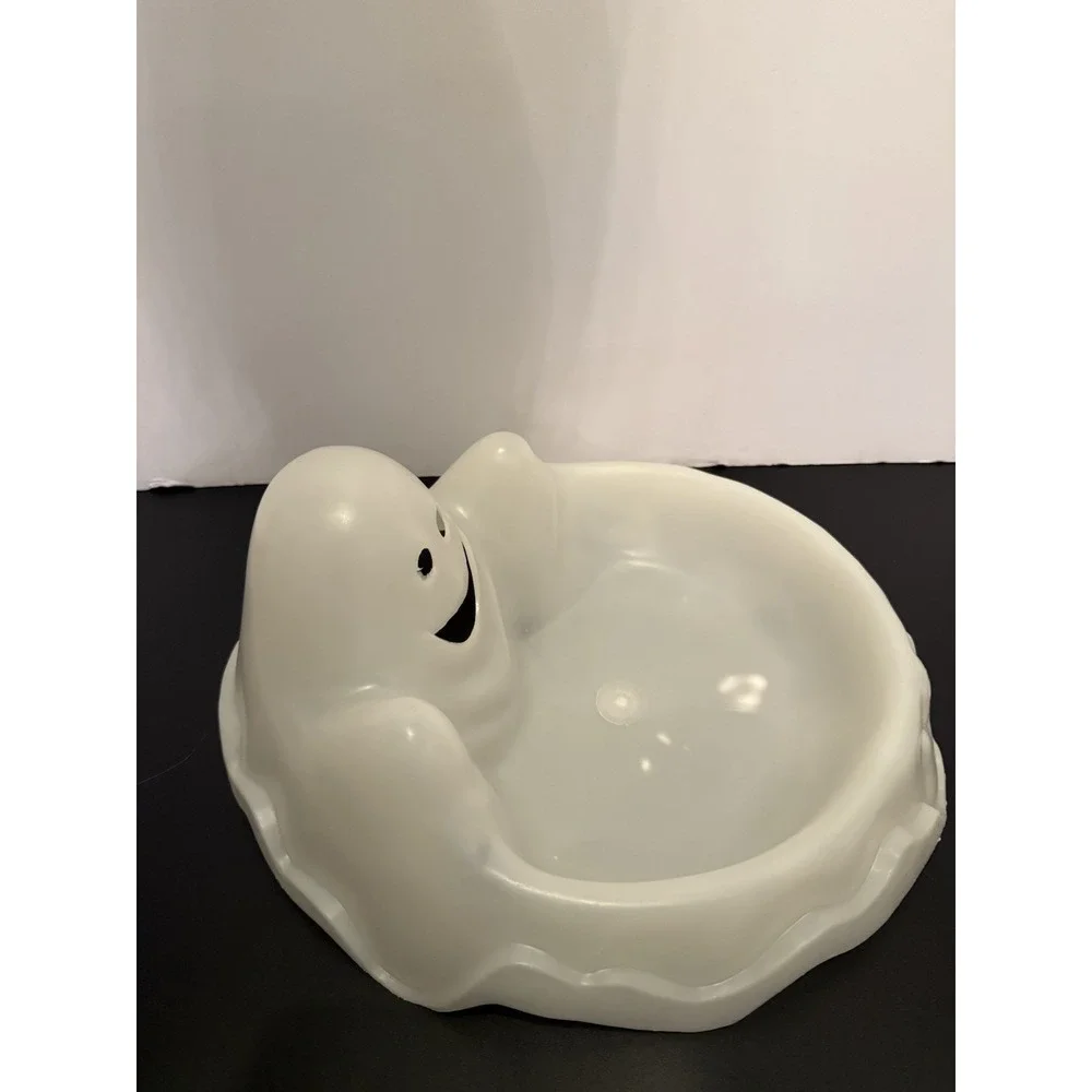 Glow in the Dark Plastic Halloween Candy Dish Bowl Molded White‎ Ghost Shape VTG
